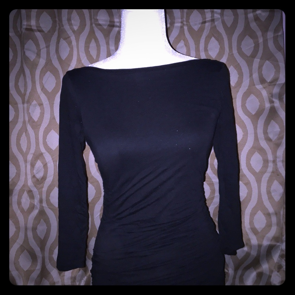 XS black low back knee length fitted cotton dress